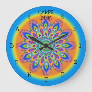 Carpe Diem ergreift den Tag Mandala Wanduhr. Große Wanduhr