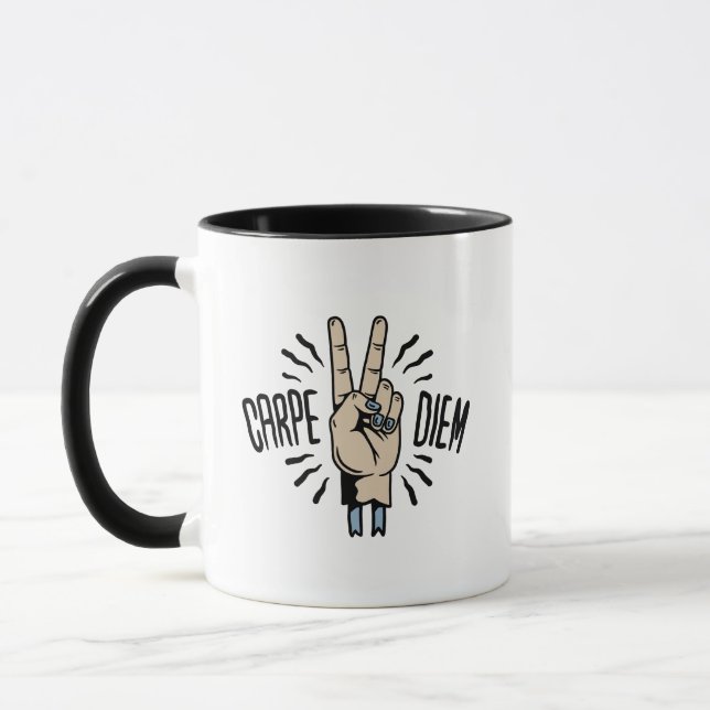 Carpe Diem Funny Retro Motivierend Zitat Tasse (Links)