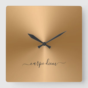 Carpe Diem Honey Metallic Acrylic Quadratische Wanduhr