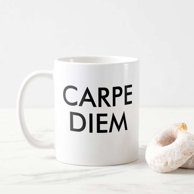 Carpe Diem lateinisches Zitat Kaffeetasse (Mit Donut)