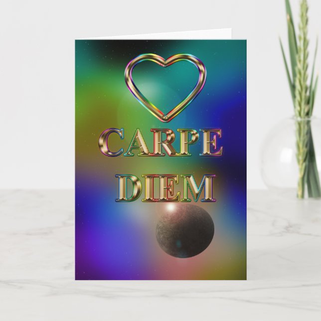 Carpe Diem leere Karte Kosmos Regenbogenherz (Vorderseite)