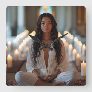 CARPE DIEM - Meditation - Yoga Quadratische Wanduhr