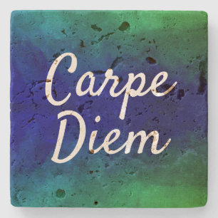 Carpe Diem motivierend Zitat blaues u. grünes Steinuntersetzer