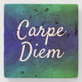 Carpe Diem motivierend Zitat blaues u. grünes Steinuntersetzer