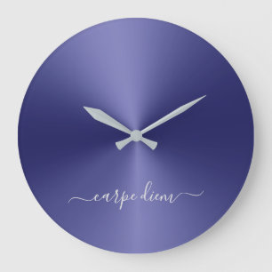 Carpe Diem Navy Blue Metallic Style Acrylic Große Wanduhr