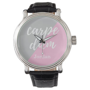 "Carpe Diem" Personalisiert Pink Gray Abschluss Wa Armbanduhr