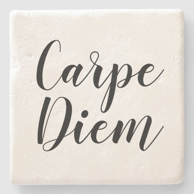 Carpe Diem schwarzweiß-Schriftzeichen Steinuntersetzer (Vorderseite)