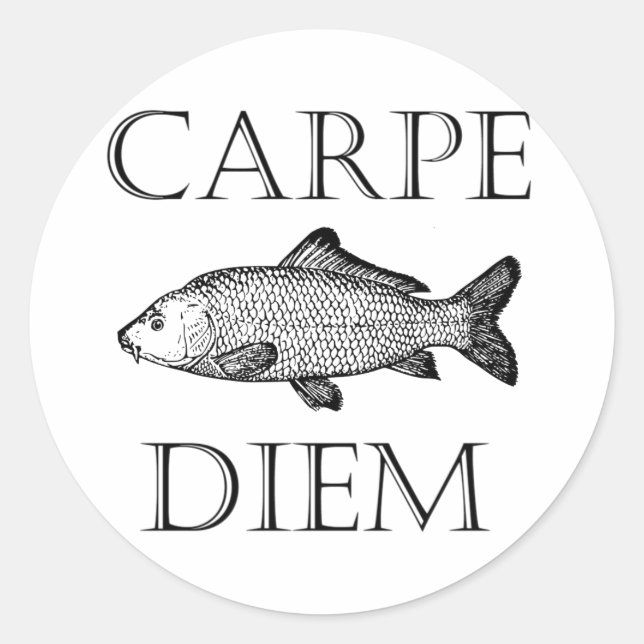 Carpe Diem Seize the Day Carp Fisch Procrastinator Runder Aufkleber (Vorderseite)