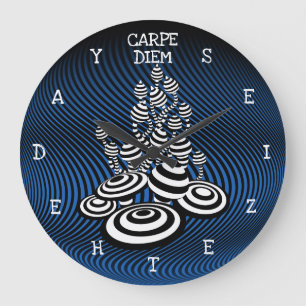 Carpe Diem seize the day Magic Mushroom blue. Große Wanduhr