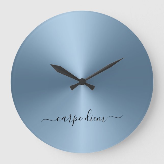 Carpe Diem Steel Blue Metallic Style Acrylic Große Wanduhr (Vorderseite)