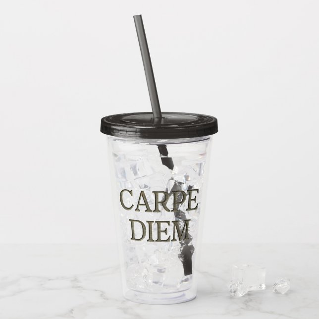 Carpe Diem Stone gray acrylic tumbler Acryltrinkbecher (Vorderseite Ice)