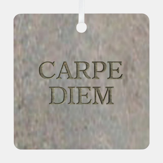 Carpe Diem Stone Metallquadrat Ornament Aus Metall (Vorderseite)