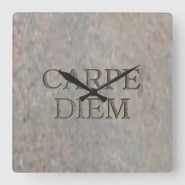Carpe Diem Stone Quadratwanduhr Quadratische Wanduhr (Vorderseite)