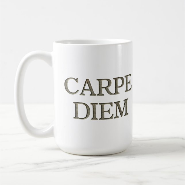 Carpe Diem Stone weiße Tasse (Links)