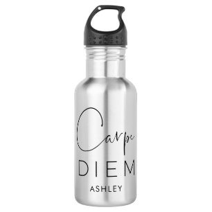 CARPE DIEM   Typografie mit schwarzer Hand Edelstahlflasche