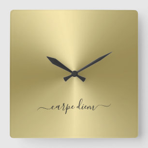 Carpe Diem Vanilla Metallic Style Acrylic Quadratische Wanduhr