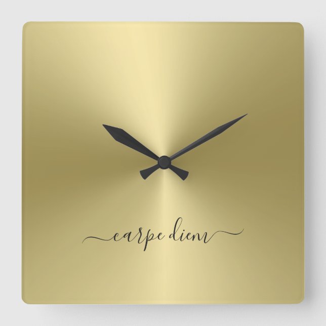 Carpe Diem Vanilla Metallic Style Acrylic Quadratische Wanduhr (Vorderseite)