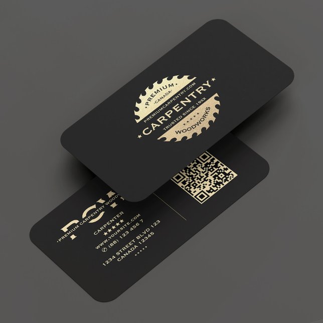 Carpenter Holzwerk Schwarz Gold Moderne Visitenkarte (Carpenter Carpentry Woodwork Black Gold Modern Business Card)