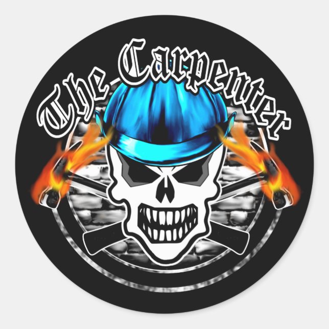 Carpenter Skull und Blue Hard Hat Runder Aufkleber (Vorderseite)