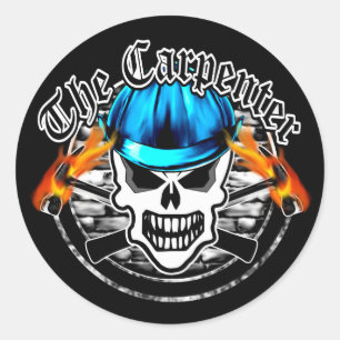 Carpenter Skull und Blue Hard Hat Runder Aufkleber