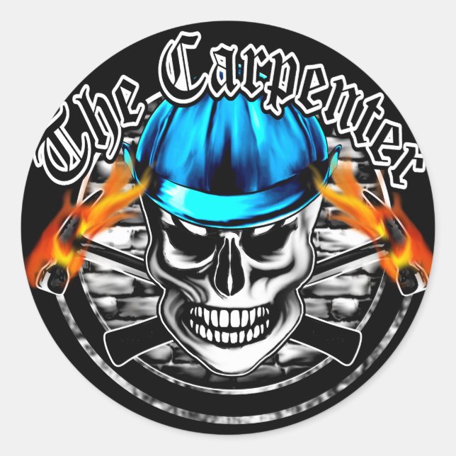 Carpenter Skull und Blue Hard Hat Runder Aufkleber (Vorderseite)