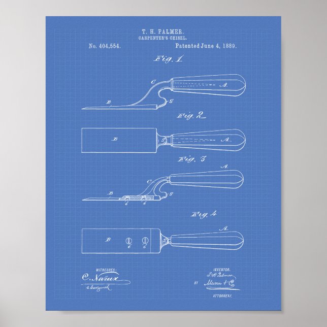 Carpenter's Chisel 1889 Patent Art Blueprint Poster (Vorne)