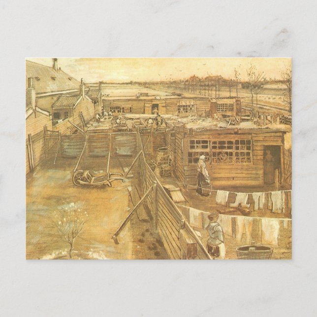 Carpenter's Yard and Wäsche von Vincent van Gogh Postkarte (Vorderseite)