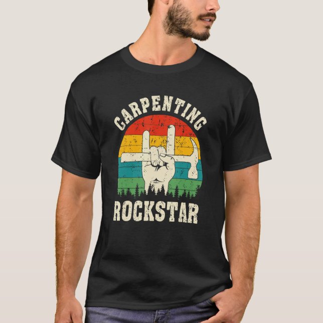Carpenting Rockstar, Funny Carpenter Dad, Retro Wo T-Shirt (Vorderseite)