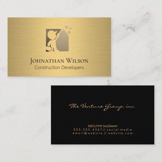 Carpentry Gold Metallic Business Card Visitenkarte (Vorne/Hinten)