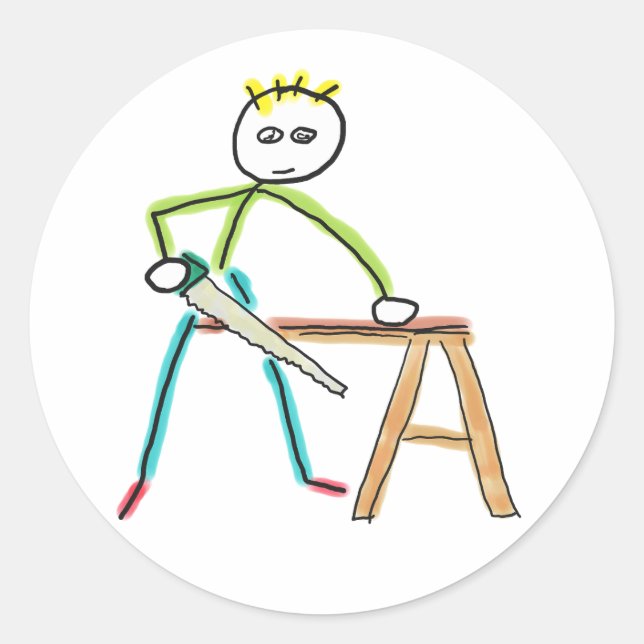 Carpentry Stickman Runder Aufkleber (Vorderseite)