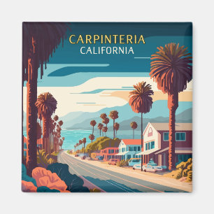 Carpinteria California Sunset Palm Trees Retro Magnet