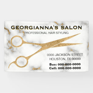 Carrara Marble Gold Scissor Hair Stylist Adresse Banner