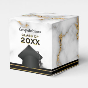 Carrara Marble Gray and Gold Graduation Party Geschenkschachtel