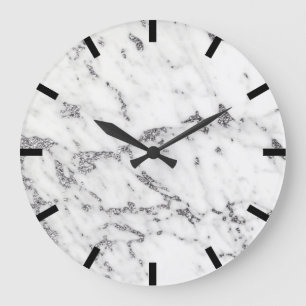 Carrara Marble Gray Silver Schwarz-weiß Stone Große Wanduhr