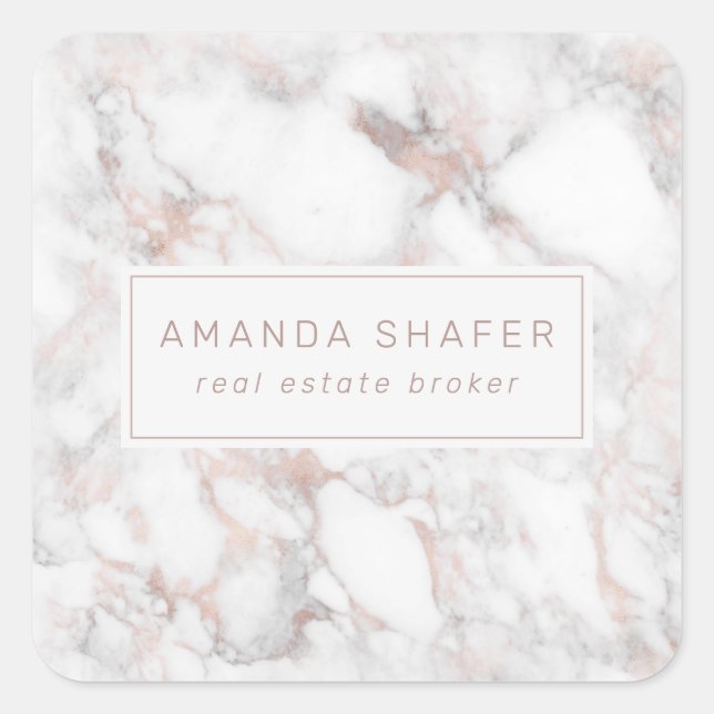 Carrara Marble Imitate Rose Gold Name Abzeichen Quadratischer Aufkleber (Vorderseite)