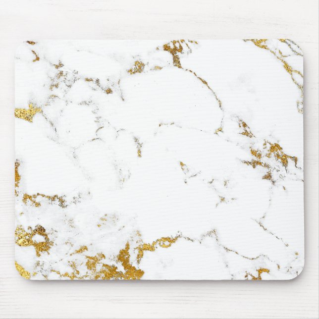 Carrara Minimal Lux Gold Weißer grauer Marmor Mousepad (Vorne)