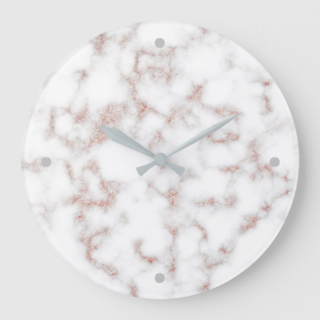 Carrara Rose Gold Glitzer Textur Große Wanduhr (Vorderseite)
