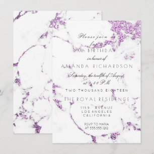 Carrara Weißmarmor Lila Lavendel Glitter Elegant Einladung