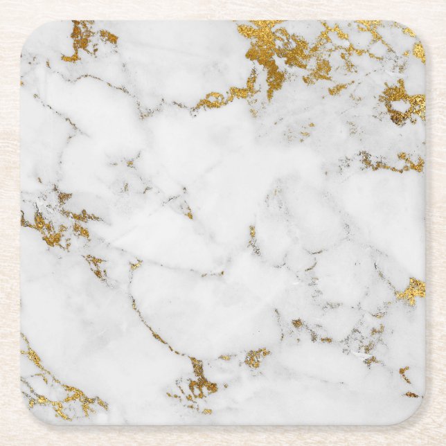 Carrara White Gold Marmor Gray Square Untersetzer (Vorderseite)