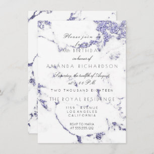 Carrara White Marble Indigo Navy Glitzer Elegant Einladung