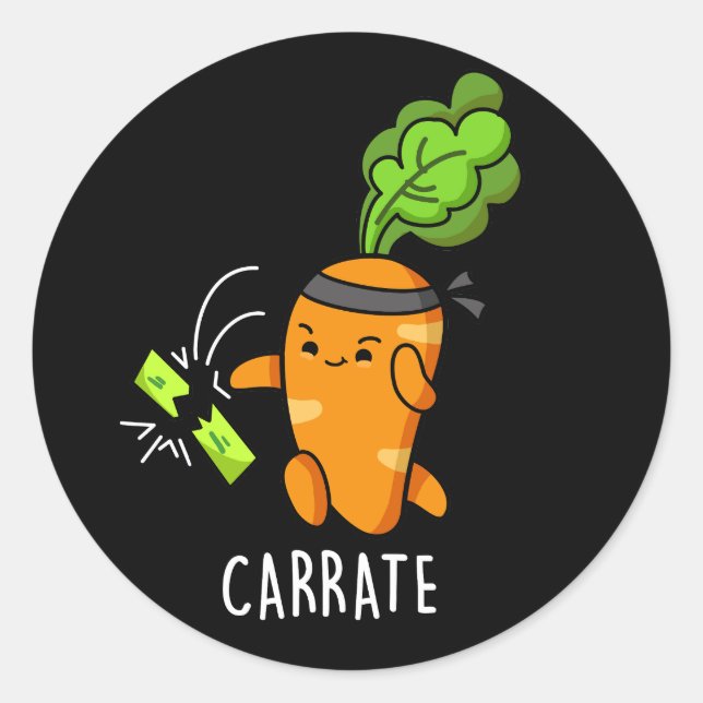Carrate Funny Carrot Karate Pun Dark BG Runder Aufkleber (Vorderseite)