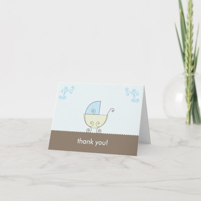 Carriage Baby Dusche Vielen Dank - Blau und Grün Dankeskarte (Vorderseite)