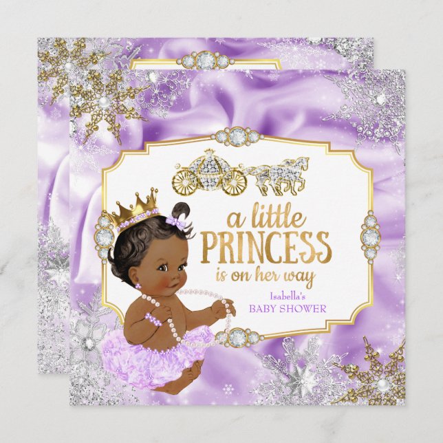 Carriage Princess Baby Dusche Lila ethnisch Einladung (Vorne/Hinten)