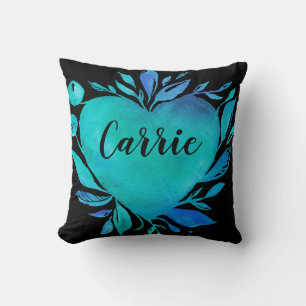 Carrie Watercolor Heart Blues individuell anpassba Kissen
