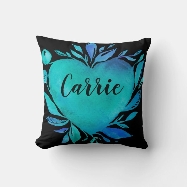 Carrie Watercolor Heart Blues individuell anpassba Kissen (Vorderseite)