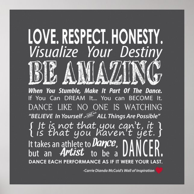 Carrie's Wall of Inspirational Dance Quotes - Gray Poster (Vorne)