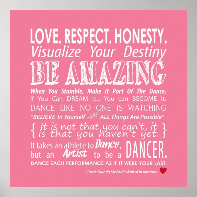 Carrie's Wall of Inspirational Dance Quotes - Rosa Poster (Vorne)