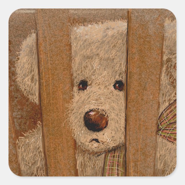 Carroll Teddy Bear Card Quadratischer Aufkleber (Vorderseite)