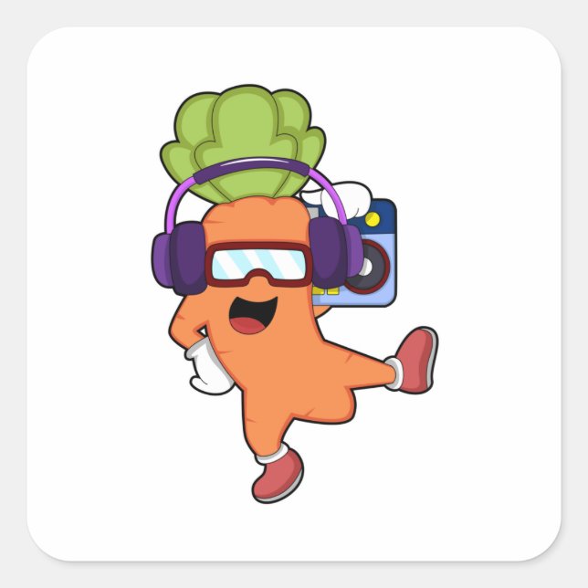 Carrot bei Musik mit Headphone Quadratischer Aufkleber (Vorderseite)