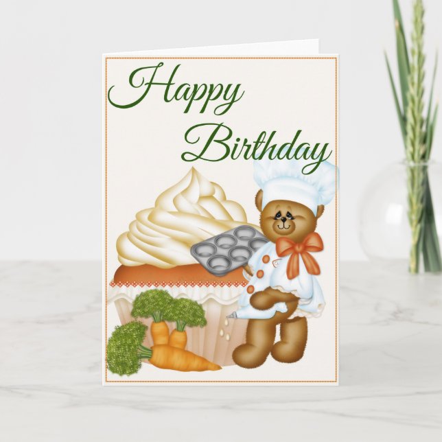Carrot Cake Cupcake Bear Baker Happy Birthday Card Karte (Vorderseite)